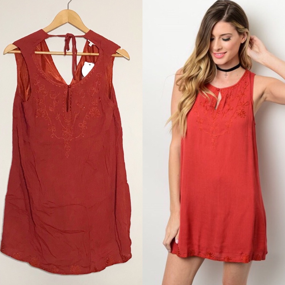 Brick embroidered Mini Dress
